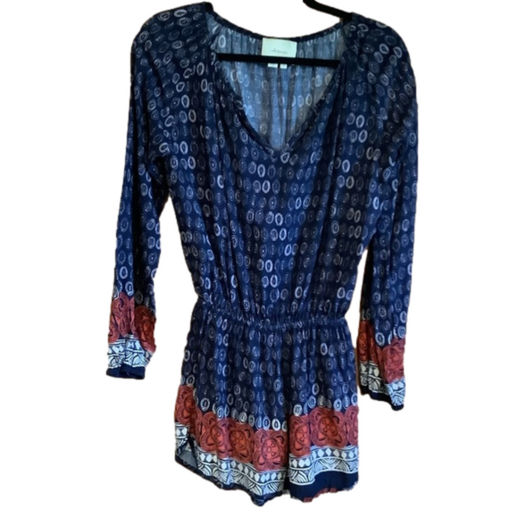 Anthropologie Pants - Anthropologie Elevenses Navy Print Romper Sz-S
